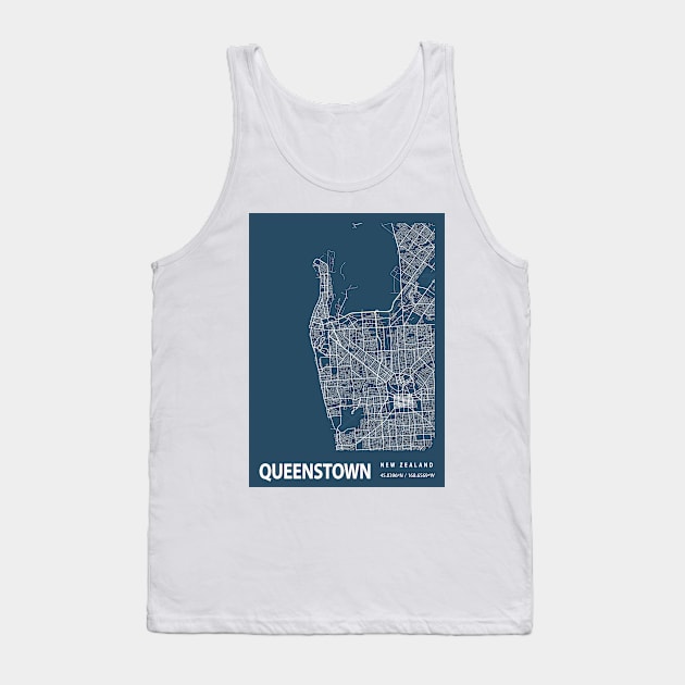 Queenstown Blueprint Street Map, Queenstown Colour Map Prints Tank Top by tienstencil